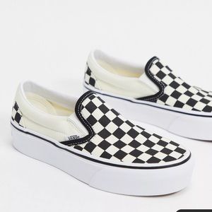 Vans Classic Slip-On Platform checkerboard trainers in black/white